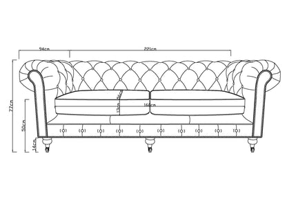 3-Seater Chesterfield Oakland Sofa in Black Leather