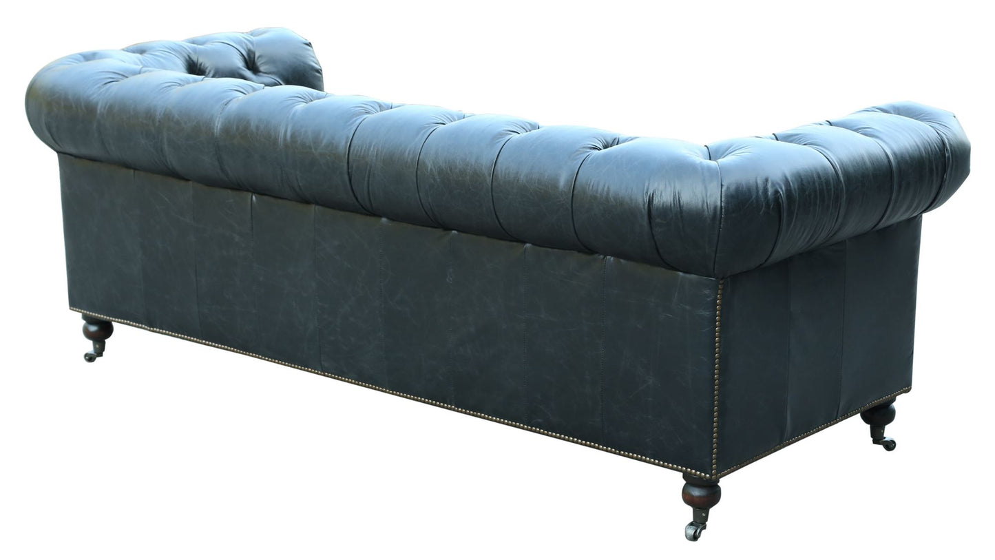 3-Seater Chesterfield Oakland Sofa in Black Leather