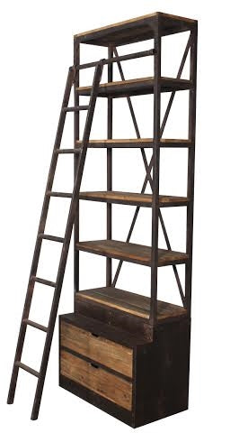 Elm Wood Bookshelf with Ladder